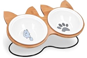 Navaris Set 2X Ciotola Gatto 1x Stand Mangiatoia Portaciotole - 2X Scodelle Ceramica per Animali - Vaschette per Cibo Secco e Umido - Pet Bowl Gatti