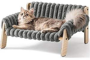 MEWOOFUN Cat Sofa Bed for large cats and kittens, Wooden Sturdy Cat Bed Small Dog Bed (Grey, M)