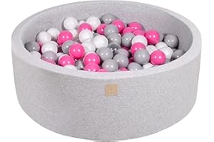 MEOWBABY Piscina di Palline 90x30cm/200 Palline ∅ 7CM Piscina di Palline Colorate per Bambini Tondo Fabbricato in EU Grigio Chiaro: Grigio/Bianco/Rosa Chiaro