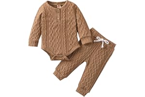 Generisch 2025 Nouveau-né Bébé Fille Garçon Hiver Manches Longues Solide Épais Chaud Barboteuse Hauts Pantalons 2 Pièces Tenues Ensemble de Vêtements Combinaison Combinaison