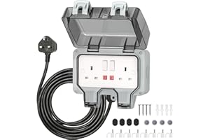 Desiretech Outdoor Double Switched Socket with 3m Cable – IP66 Waterproof & Dustproof Socket – 2 Gang Plug with LED Indicators – High Impact PC Housing – Weatherproof Power Outlet for Sheds & Garages