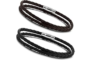 JeweBella 1/2 Stück Lederarmband Herren Männer Geflochtenes Armband Double Wrap Bracelet Men Edelstahl Magnetverschluss Armband Herren Damen Leder