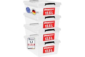 ATHLON TOOLS 4x 12.5 L Aufbewahrungsboxen mit Deckel, lebensmittelecht - Verschlussclips - 100% Neumaterial Plastik-Box transparent - Kleiderboxen stapelbar…