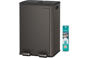SONGMICS Mülleimer Küche, 2 x 30 Liter, 2 Fächer, Abfalleimer, Tretmülleimer, Küchenmülleimer mit Softclose-Deckel und Inneneimer, Edelstahl, inklusive 15 Müllbeutel, schiefergrau LTB741G01