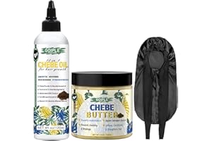 WOZUTUNT Huile Capillaire Chebe Naturelle pour la Pousse des Cheveux Huile de Chebe Hydratante pour le Cuir Chevelu, Poudre de Chebe Africaine pour la Pousse des Cheveux Plus Forts,Bonnet Tresse pour Dormir