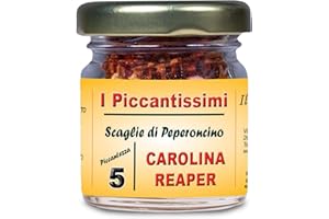 I Piccantissimi - Carolina Reaper peperoncino piccantissimo in vasetto da (15gr) - Scaglie di Peperoncino a lunga conservazione - peperoncino carolina reaper coltivato in Italia (2.000.000 Shu)