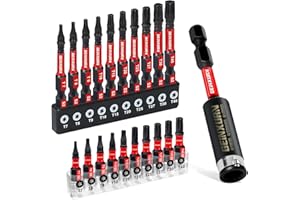 GEINXURN 21Stück T7-T40 Muti Torx Schraubendreher Bit Set 25mm 50mm Länge, Schlagfeste Magnetische Torx Kopf Power Bits 1 Stück 75mm Schlagbohrer-Halter, S2 Legierter Stahl Star Bit