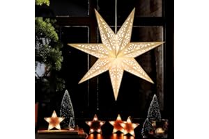 SPRINLOT Papiersterne Weihnachten Beleuchtet, Weihnachtsstern Beleuchtet LED 60cm, Leuchtsterne Weihnachten, Weiß Papiersterne zum Aufhängen, Faltstern für Weihnachts Adventsstern Silvester Fensterdeko A4-4