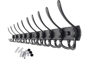 WEBI Coat Rack Wall Mount,10 Hooks,96 cm Long Coat Hooks Wall Mounted,Coat Hanger Wall,Triple Hooks for Hanging Coats,Clothes,Jacket,Hats,Black