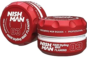 NISHMAN Cera de Peinado para Hombres 03 – Flaming 150g – Aroma a Mango – Acabado de Brillo Natural – Fijación Fuerte – Gel para el Cabello Aqua Wax – Control y Definición Duraderos