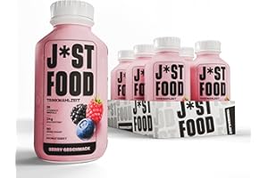 ‎J*ST FOOD J*ST FOOD Berry Trinkmahlzeit – 6×500ml – 34g Protein, 26 Vitamine & Mineralstoffe, Zuckerfrei, Laktosefrei, Schmackhafte vollwertige Mahlzeit