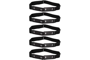 BAOFUYA Elastyczny Pasek, 5 Szt. Pasek Bez Klamry do Dżinsów Spodenki Spodnie Regulowany Niewidoczny Elastyczny Pas Biodrowy PasyAkcesoria(Czarny)