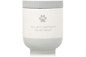 Pearhead Pet Keramik Pawprints On My Heart Urne, für Hunde oder Katzen, Haustier-Regenbogenbrücke-Gedenkstätte, Moderne Haustier-Beerdigung Urne, Grau