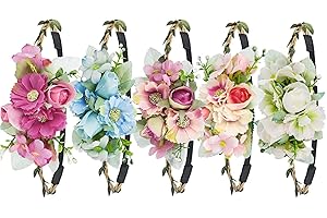 CARASTEK Wieniec z kwiatów, opaska na czoło, wianek do włosów, korona z kwiatów, ozdoba do włosów, opaska na głowę, na imprezę, wesele, plażę (A)