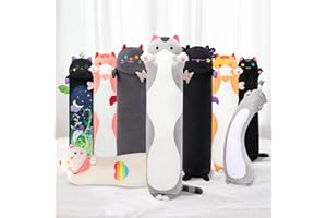 Mewaii 130CM Kuscheltier Kawaii Katzen Plüsch Kissen Grau Stofftiere Lang Kätzchen Plüschtier Ausgestopftes Tier Spielzeug Kuschelkissen Geschenk Plüschkissen