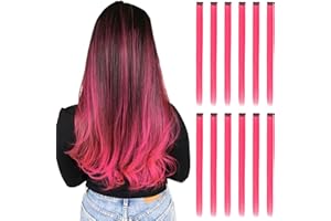 REDMENCO Extensiones de Cabello de Colores con Clip, 12 piezas, Rosa fuerte