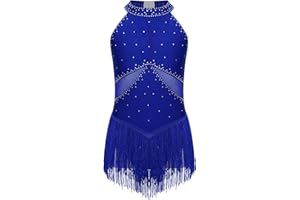 CHICTRY Body Ginnastica con Nappe Frange Bambina Paillettes Abito da Ballo Latino Americano Leotard Danza Classica Vestito da Jazz Rumba Salsa Performance