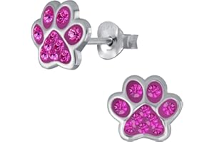Laimons - Orecchini per bambine e bambini, a forma di zampa di cane, zampa di zampa di zampa con glitter rosa, 7 mm, in argento Sterling 925