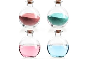 BELLE VOUS Okrągła przezroczysta szklana butelka (4 sztuki) szklane słoiki korek 240 ml butelka eliksir z korkiem - małe butelki rękodzieło, sól do kąpieli, dekoracja ślubna