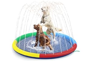 FLYING PAWS Refreshing Splash Sprinkler Pad for Dogs - 170cm Dog Paddling Pool Water Fountain - Large XL Swimming Pool Dog Summer Toys Colors Patchwork