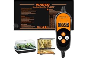 WADEO Tappetino Riscaldante per Piante, [52x25cm] [50W] [Funzione di Ripristino Automatico], con Termostato, Tappetino Riscaldante per Germinazione di Piantine, Funghi, Rettili