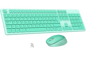 LeadsaiL Teclado y Raton Inalámbrico, Teclado y Raton Inalambrico Ergonómico, Español QWERTY, Tamaño Completo con Teclado Numérico, Receptor USB 2.4 GHz for Mac, PC, Ordenador Portátil-Verde Menta