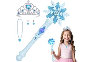 AUYAO Prinsessans Magiska Trollstav, 4st Lysande Snöflockstav med Krona Halsband Örhängen, Elfenstav, Födelsedagspresenter fö
