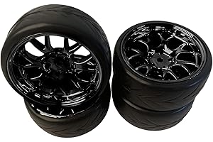 Hellery Wheels and Tyres Set for TT02 HSP Caterpillar Trucks, Black
