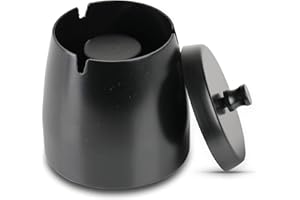 EKKONG Exterieur Inoxydable, Cendrier avec Couvercle Anti Odeur, Cendrie Avec Tapis Antidérapant pour Interieur Exterieur Jardin Balcon Bar Bureau, Noir (grande)