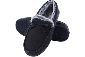 Dena lives Mens Moccasins Slippers, Suede Memory Foam Mens House Shoes with Faux Fur Lining, Warm Bedroom Slippers for Men Indoor