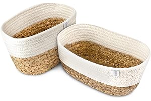 NORDIS DESIGN Aufbewahrungskörbe 2er Set aus Wasserhyazinthe und Baumwolle/Bad Aufbewahrungskorb geflochten als Korbset zur Badezimmer Aufbewahrung & Bad Organisation cremeweiss