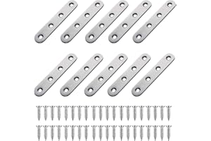 PALUDO Łącznik Płaski ze Stali Nierdzewnej │ 10 Sztuk Blacha Perforowana Metalowy Kątownik Płaski │ Łącznik Metalowy do Drewna Wpornik Płaski │ do Naprawy Mebli Drewnianych za Pomocą (77x16mm)
