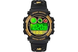 Dayllon Reloj Digital Niño Montre Pour Enfants Digital Impermeable Outdoor Sport Étanche Garçons Montres Alarme 12/24h 7 Éclairage Coloré Chronomètre Montre pour 3-15 Años