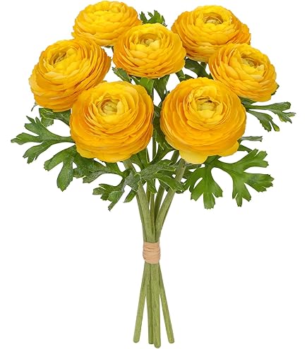 Mazzo Di 14 Ranuncoli Artificiali In Seta, Mini Fiori Arancioni, Gialli E Rosa Ciliegia, Altezza 27 Cm Per Composizioni Floreali - 2