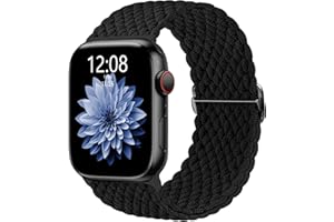 AMSKY Geflochten Band Kompatibel mit Apple Watch Armband 40mm 44mm 45mm 41mm 42mm 38mm 49mm für Damen Herren, Textil Stoff Kompatibel mit iWatch Armband Se Ultra Series 9 8 7 6 5 4 3 2 1, Schwarz