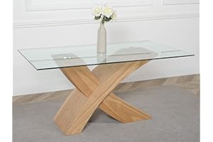 Modern Furniture Direct Valencia Oak 160cm x 90cm Glass Dining Table for 6 Criss Cross Dining Table Only