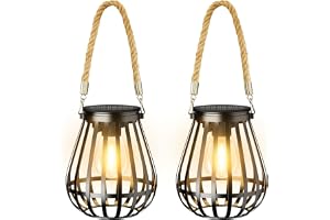 RECHOO Solcellslampor för trädgård och terrass, 2 stycken metallhängande sollykta med större LED-glödlampa, IP65 vattentäta s
