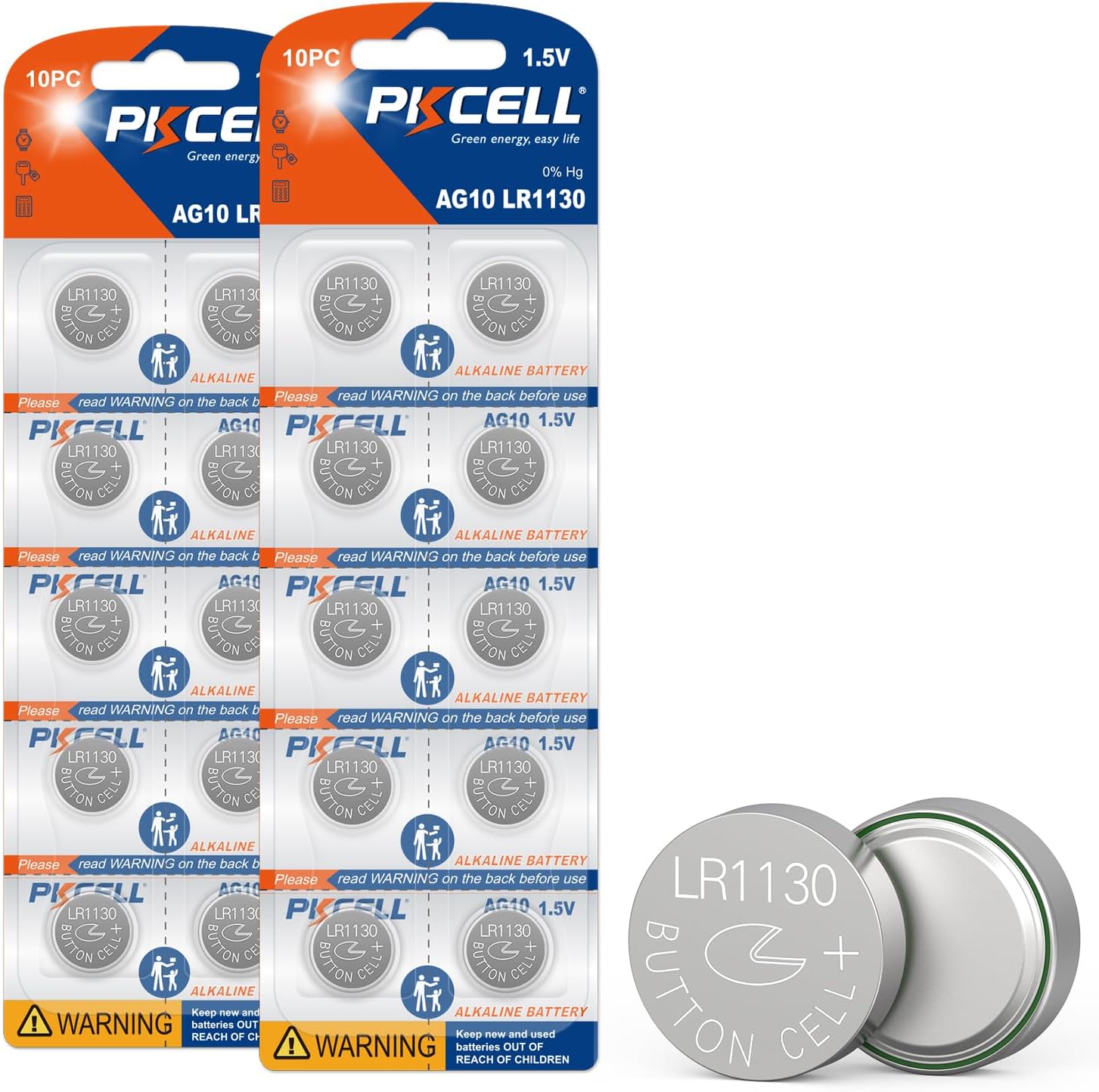 LR1130 AG10 Piles Bouton Alcaline pour Livres Musicaux ou Sonores,Montre,Jouets,Longue Durée,Lot de 20,PKCELL