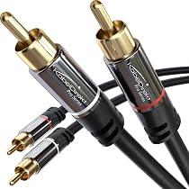 KabelDirekt Cavo RCA 2x2 Maschi Intrecciato 1m – Audio Stereo Hi-Fi Con Doppia Schermatura, Contatti Dorati, 75 Ohm Per Home Cinema E Digitale