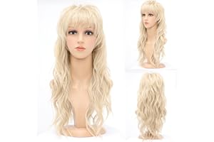 BESTUNG BESUTNG 80s 90s Blonde Mullet Wigs Pixie Cut Wigs with Bangs for Women, Blond Wolf Wig Wavy Long Synthetic Split Wigs with Fringe Mullet Wig for Women at Party and Cosplay
