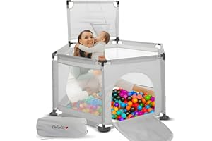 DeFieltro Parque Infantil Bebe Hexagonal ANTIDESLIZANTE 125x125cm – Corralito Bebe con Malla TRANSPIRABLE – Parque de Juegos Bebe Plegable con Puerta Lateral – Playpen Bebe - Corral para Bebes