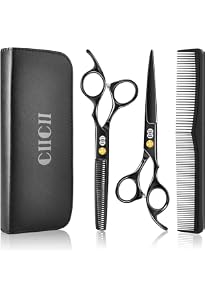 SOLUSTRE Friseur-Scheren-Set – 2 Scheren, Kamm & Umhang, Schwarz, Für Haarschnitt Zu Hause
