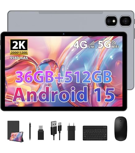 Tablette BEYNIVAN 11 Pouces Android 15 - 4G/5G, 36 Go RAM, 256 Go + Clavier Offert - Gris