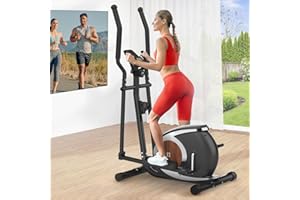 Neezee Vélo Elliptique avec Soutenir l'APP Bluetooth Fitness, 16 Niveaux de Résistance Réglables, Volant d'inertie 6 KG, Écran LCD, Porte-Bouteille, Velo Elliptique Ultra Silencieux pour La Maison