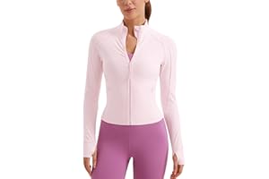 CRZ YOGA Damen Butterluxe Full Zipper Sport Jacke Zip Tasche Crop Running Laufjacke Gym Langarmshirt Sweatjacke mit Daumenloch