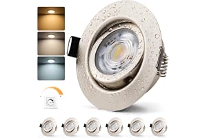 Bojim Dimbar infällbar LED-spotlight i nickel, IP44 badrum | Hål 68 mm, 7 W i varm/neutral/kall vit, plats för kök, set om 6