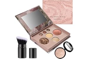 SHEBEEDO All-in-one Makeup Kit,Baked Starter Kit Full Size,Baked Balance & Brighten Powder Foundation & Retractable Angled Brush Multi-Functional Makeup Palette Gift Set (SET B)