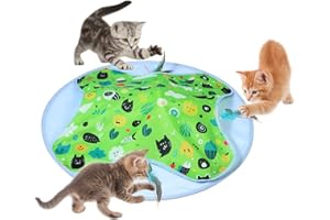 IOKHEIRA Juguete Interactivo para Gatos de Interior - Juguete con Plumas Ocultas, Movimiento Automático con 2 Velocidades, USB Recargable Silencioso Juguetes para Gatos Navidad y Día de los Reyes Magos (Verde)
