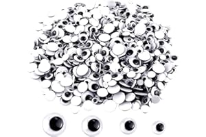 UPINS 1500 Pcs Black Wiggle Googly Eyes Stickers with Self-Adhesive, 6mm 8mm 10 mm 12mm Mixed Packaging
