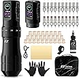 EZ Tattoo Kit - Tattoo Machine Kit Complete with 6 Strokes 2mm-4.2mm Wireless Tattoo Machine Pen with 1600mAh Battery Power Supply for Tattoo Beginners and Tattoo Artists (P3 Pro Gloss Black)